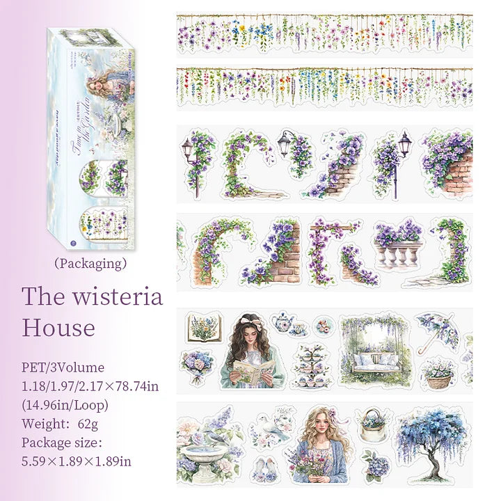 3 Rolls/set Time in The Garden Series Vintage Flower Character Landscape Pet Tape