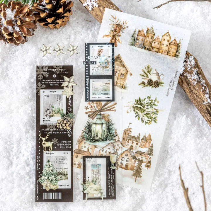 18 sheets Dual Material Winter Snow Collection Die-cut Sticker Book