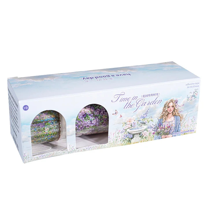 3 Rolls/set Time in The Garden Series Vintage Flower Character Landscape Pet Tape