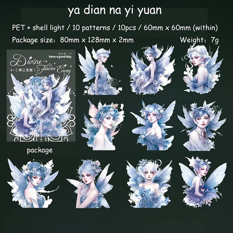 10 Pcs Vintage Flower Fairy Theme PET Sticker