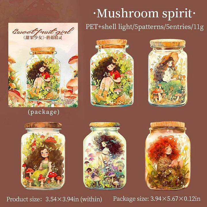 5 Pcs Sweet Fruit Girl Series Kawaii Character Landscaping PET Sticker