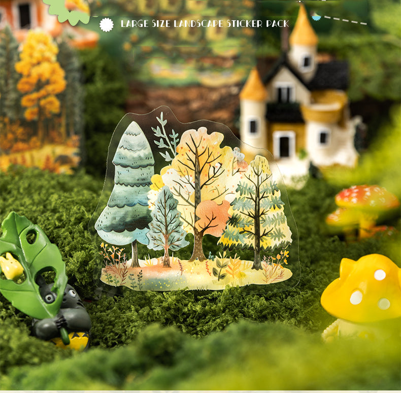 20 Pcs Fairy Tale Town Series Vintage Tree Building Landscaping pet Stickers