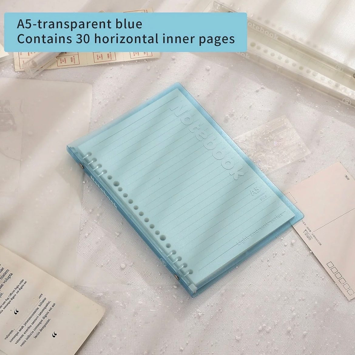 30 Sheets A5 8-hole Transparent Binder Notebook with Simple Soft Cover