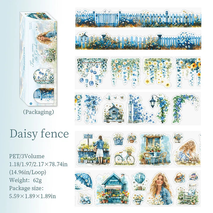 3 Rolls/set Time in The Garden Series Vintage Flower Character Landscape Pet Tape