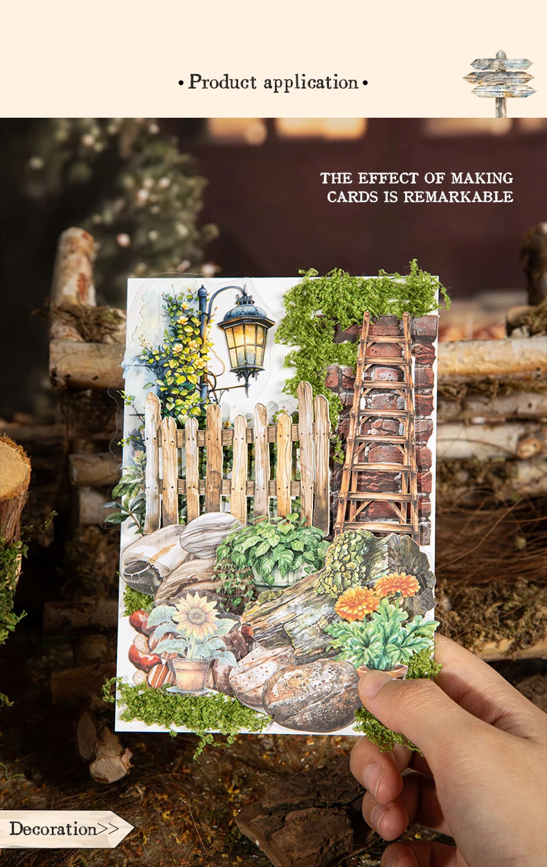 30 Pcs Garden Items Series Vintage small Wooden Landscaping Collage Sticker