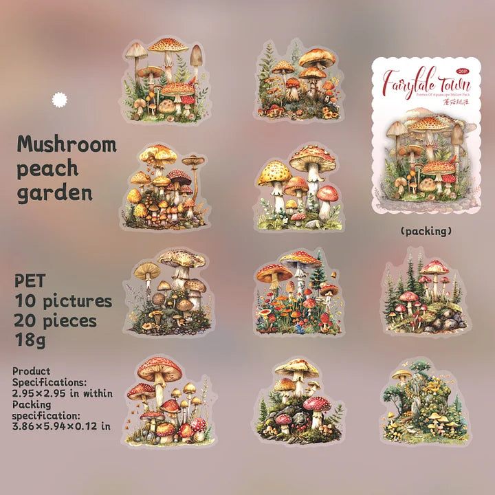 20 Pcs Fairy Tale Town Series Vintage Tree Building Landscaping pet Stickers
