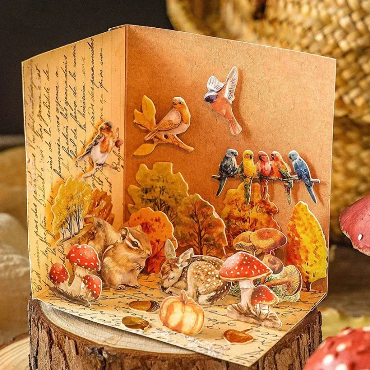 2 Sheets Natural Exhibition Room Series Vintage Butterfly Flower Material 3D Stickers