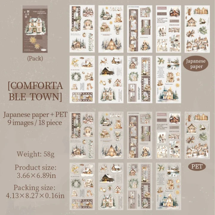 18 sheets Dual Material Winter Snow Collection Die-cut Sticker Book