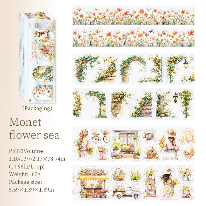 3 Rolls/set Time in The Garden Series Vintage Flower Character Landscape Pet Tape