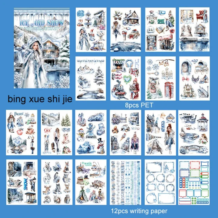 20 Sheets Creative world of fantasy snow and Ice Sticker Book