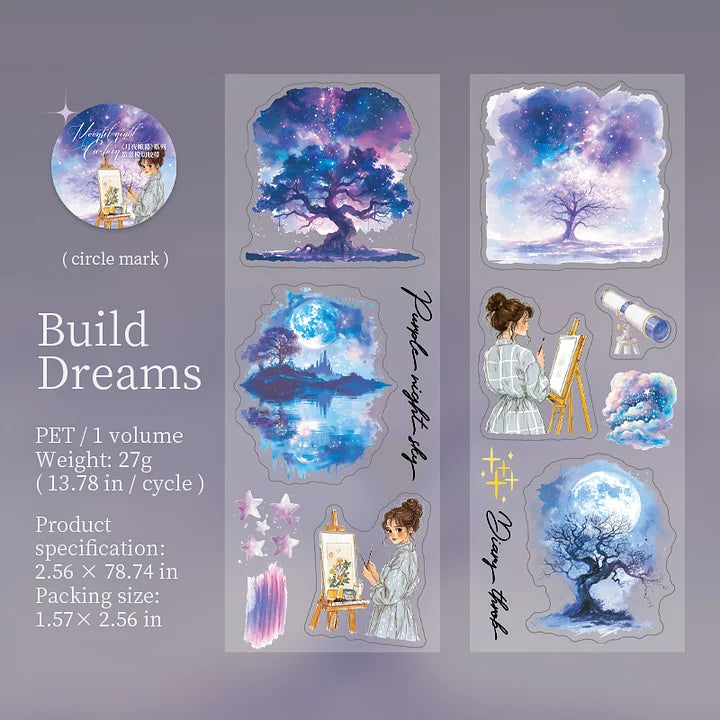 65mm*200cm Moonlight Night Curtain Series Vintage Character Landscape Pet Tape