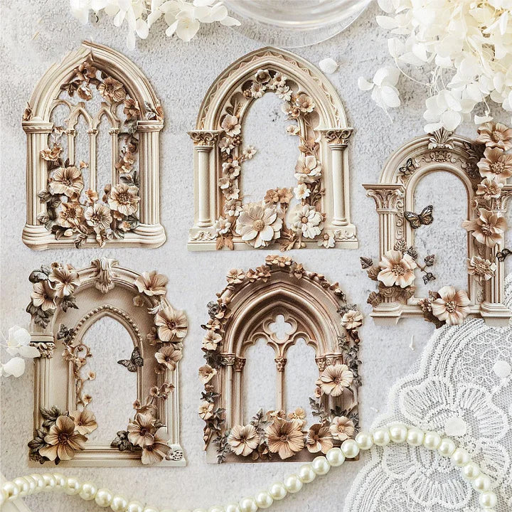 10 Pcs Flower Romance Series Vintage Flower Window Relief Landscaping Collage Card