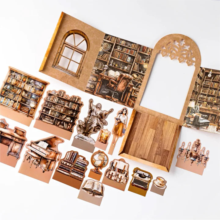 15 stickers/pack Fingertip Bookstore Series Retro 3D Scene Bookstore