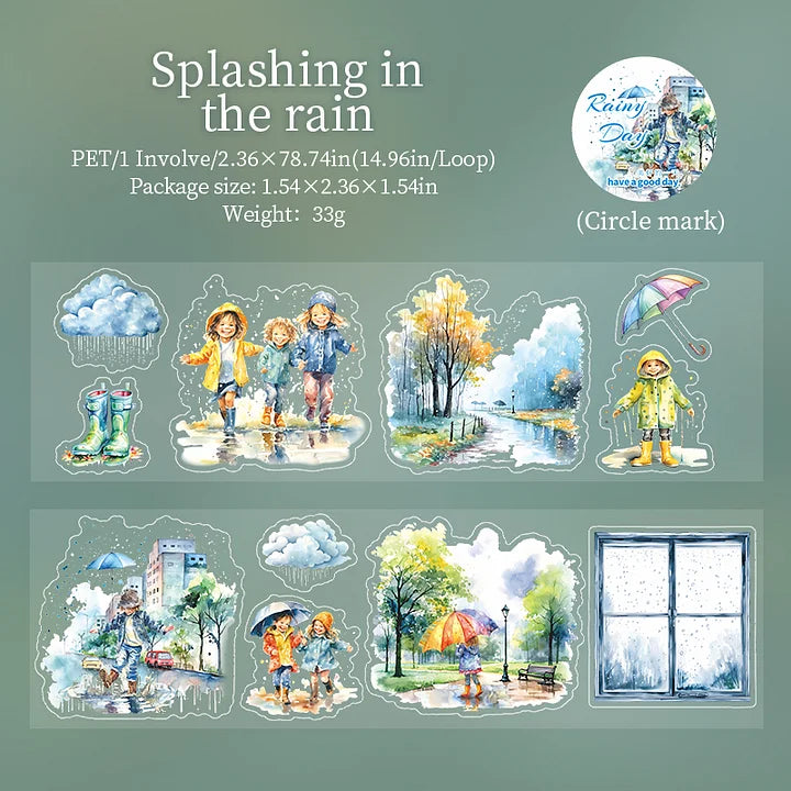 1 Roll Rainy Day Series Weather Aquascape Girl Pet Tape