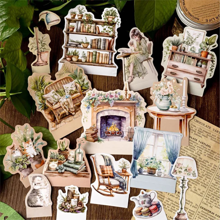 15 stickers/pack Fingertip Bookstore Series Retro 3D Scene Bookstore