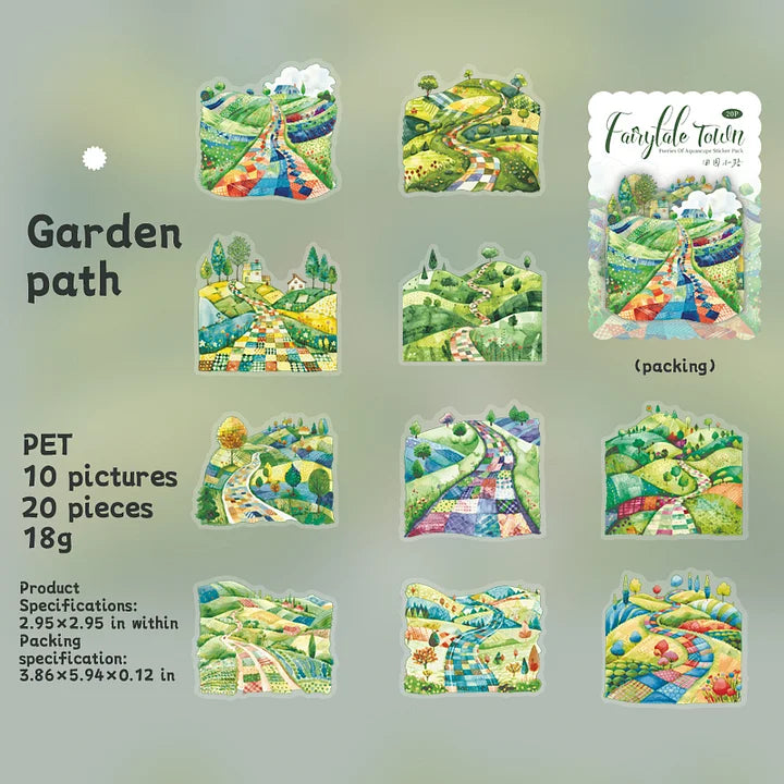 20 Pcs Fairy Tale Town Series Vintage Tree Building Landscaping pet Stickers