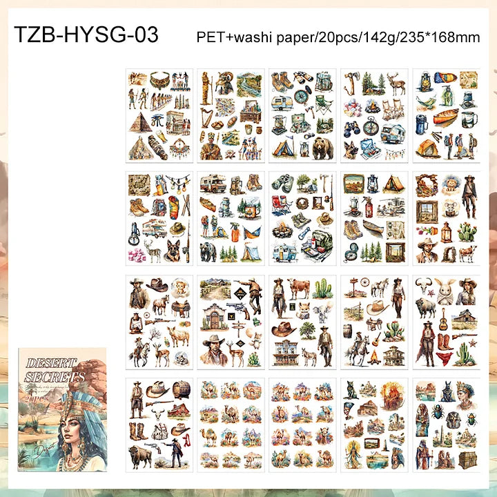 20 Sheets Memory Time series Vintage Plant Flower Character Landscape Sticker Book