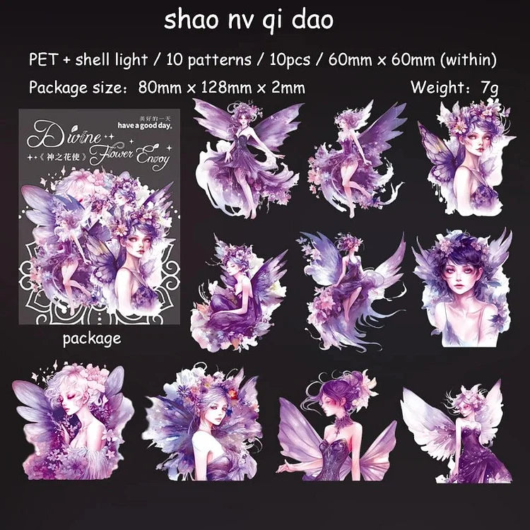 10 Pcs Vintage Flower Fairy Theme PET Sticker