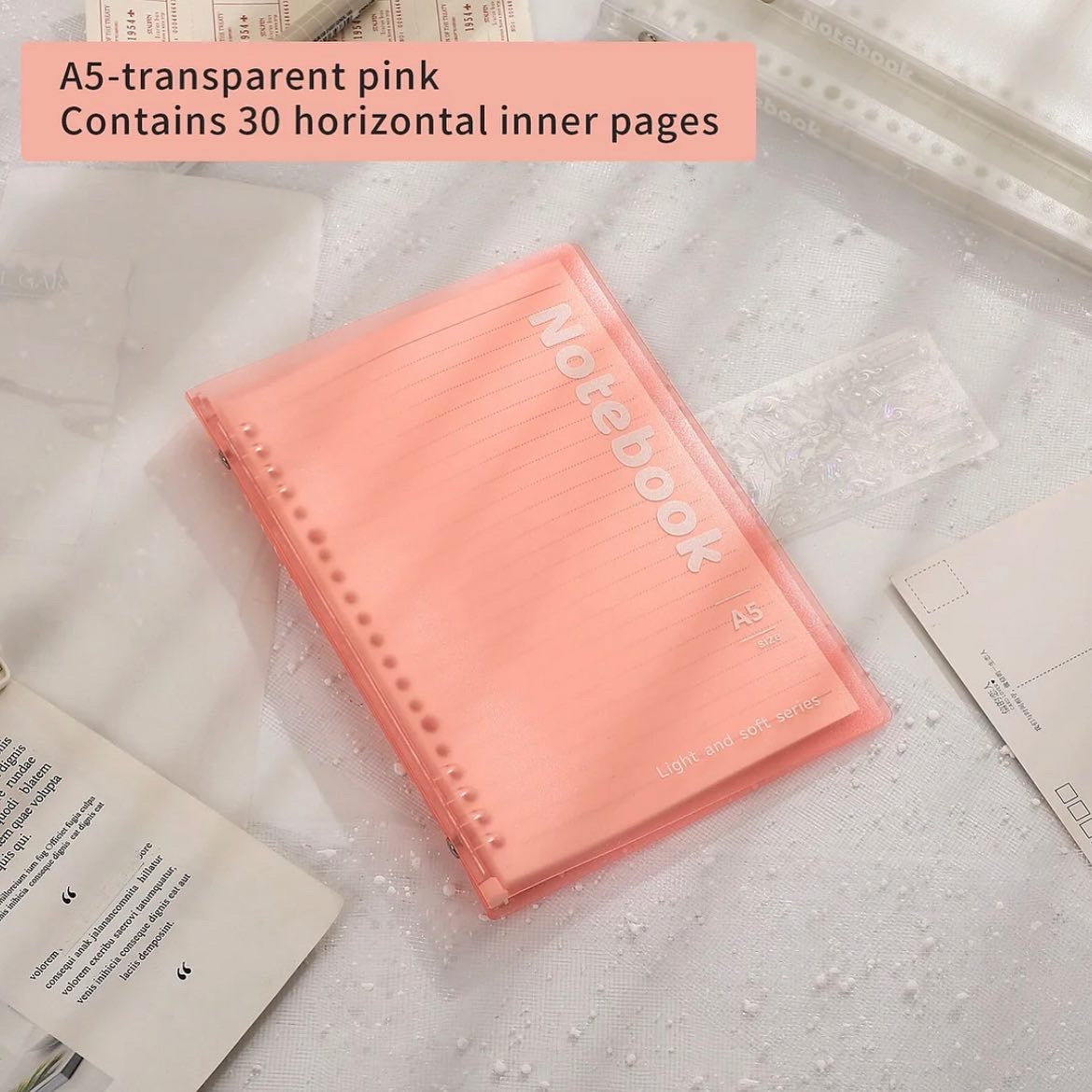 30 Sheets A5 8-hole Transparent Binder Notebook with Simple Soft Cover