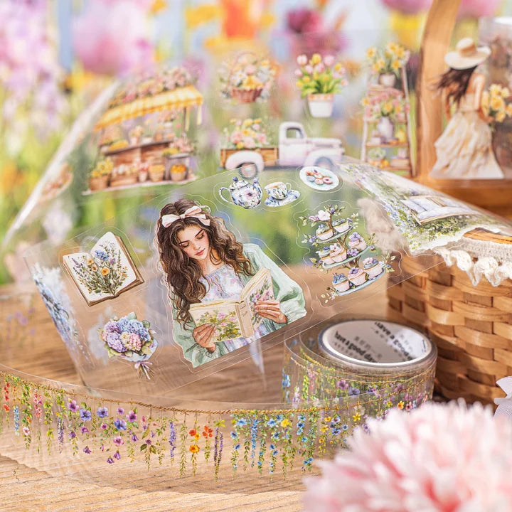 3 Rolls/set Time in The Garden Series Vintage Flower Character Landscape Pet Tape