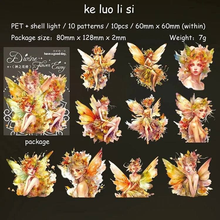 10 Pcs Vintage Flower Fairy Theme PET Sticker