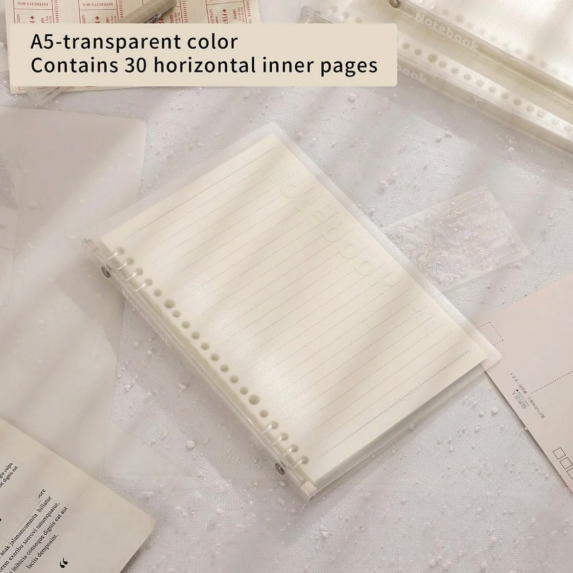 30 Sheets A5 8-hole Transparent Binder Notebook with Simple Soft Cover