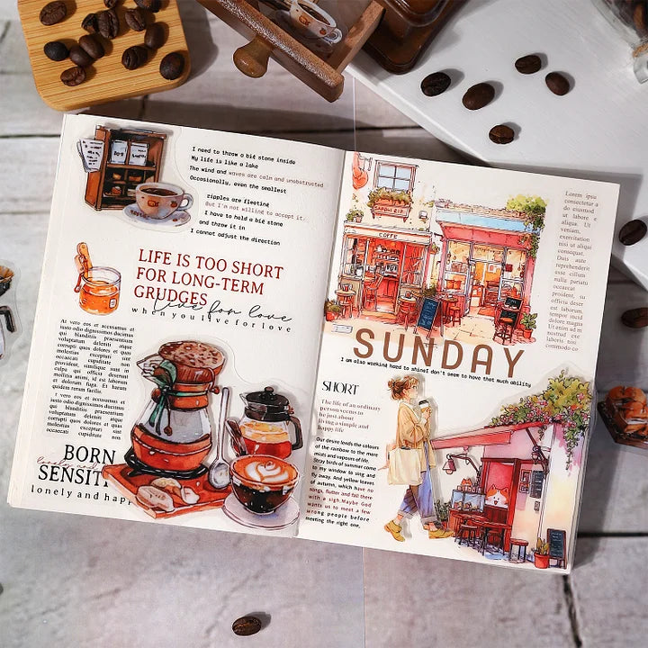 30 Pcs Her Coffee Memory Series Vintage Character Coffee Stickers