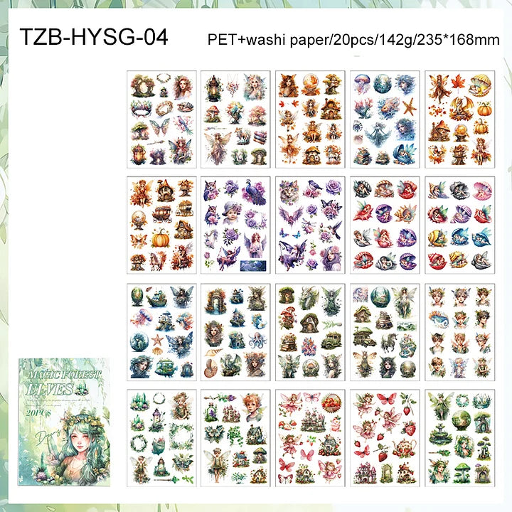 20 Sheets Memory Time series Vintage Plant Flower Character Landscape Sticker Book