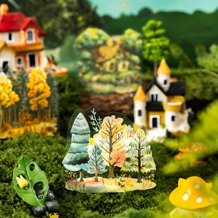 20 Pcs Fairy Tale Town Series Vintage Tree Building Landscaping pet Stickers