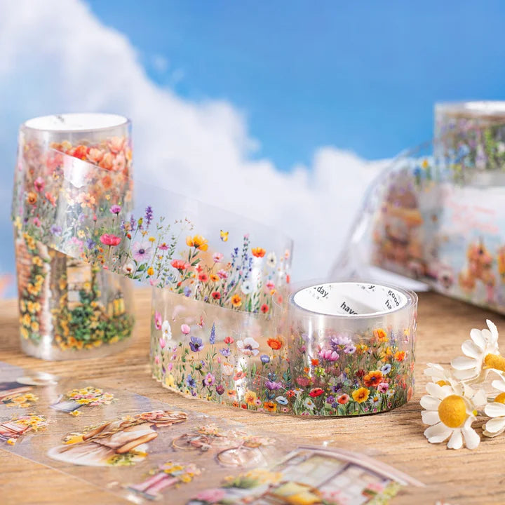 3 Rolls/set Time in The Garden Series Vintage Flower Character Landscape Pet Tape