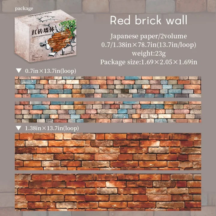 2 Rolls/Box Vintage Wall Tiles Texture Material Washi Tape Set