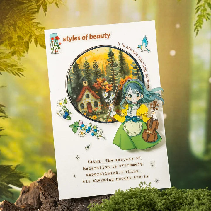 20 Pcs Fairy Tale Town Series Vintage Tree Building Landscaping pet Stickers