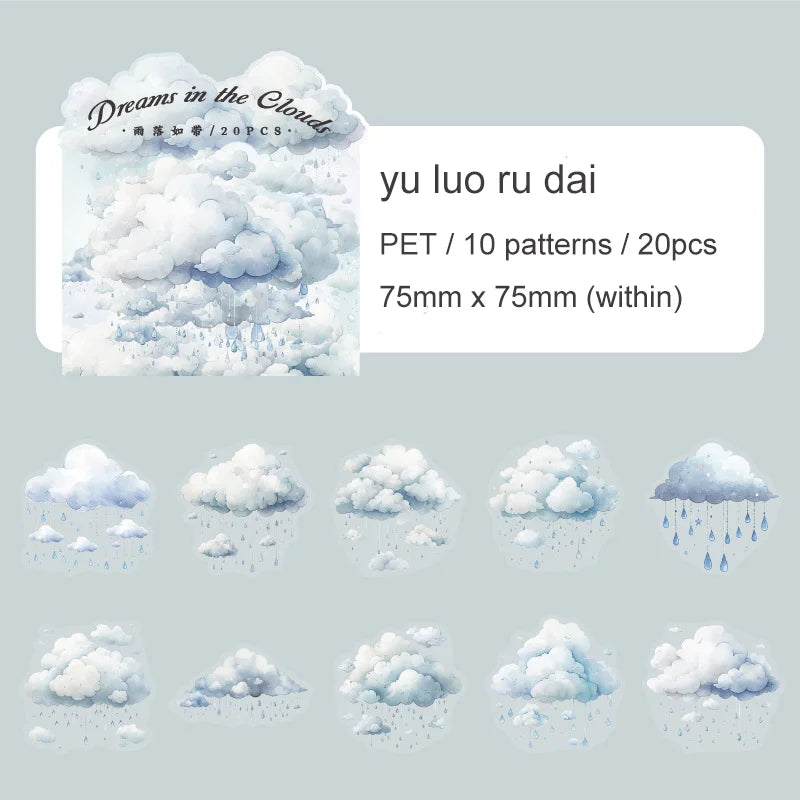 20 Pcs Cloud Dream Series Dreamy Cute Cloud Landscaping pet sticker