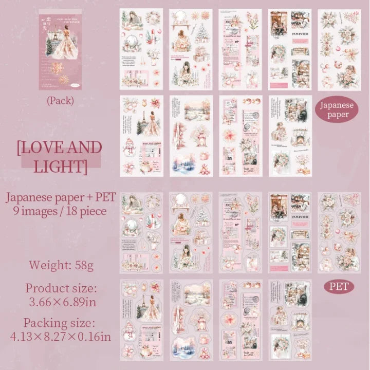 18 sheets Dual Material Winter Snow Collection Die-cut Sticker Book