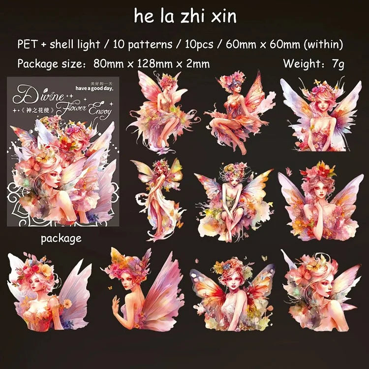10 Pcs Vintage Flower Fairy Theme PET Sticker