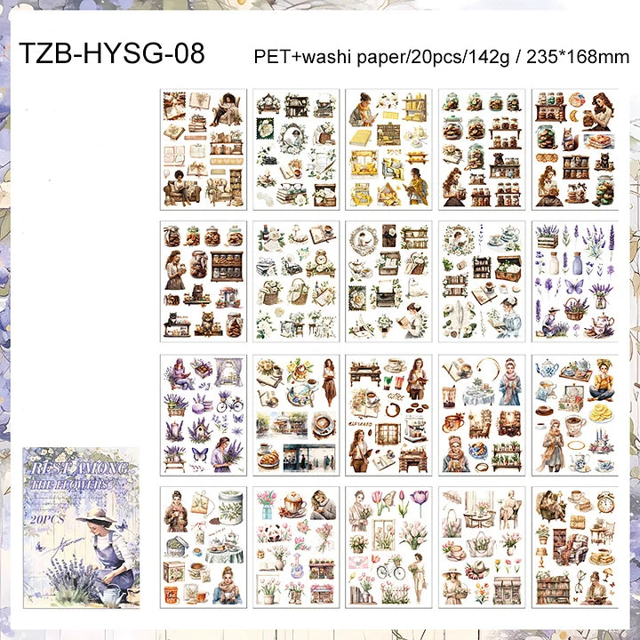 20 Sheets Memory Time series Vintage Plant Flower Character Landscape Sticker Book