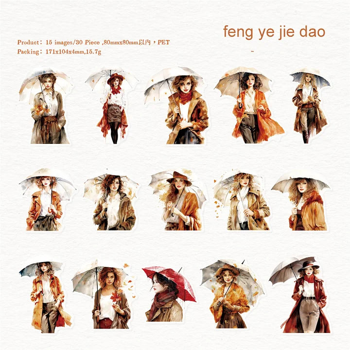 30 Pcs The Misty Rain Is Long Series Vintage Character Sticker Pack
