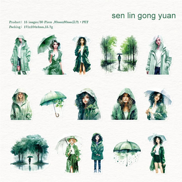 30 Pcs The Misty Rain Is Long Series Vintage Character Sticker Pack