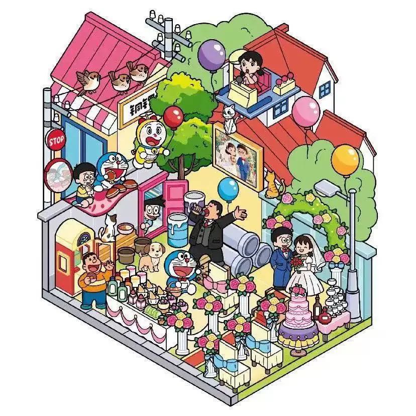 3 Sheets Doraemon Theme 3D landscape Scenery Stickers