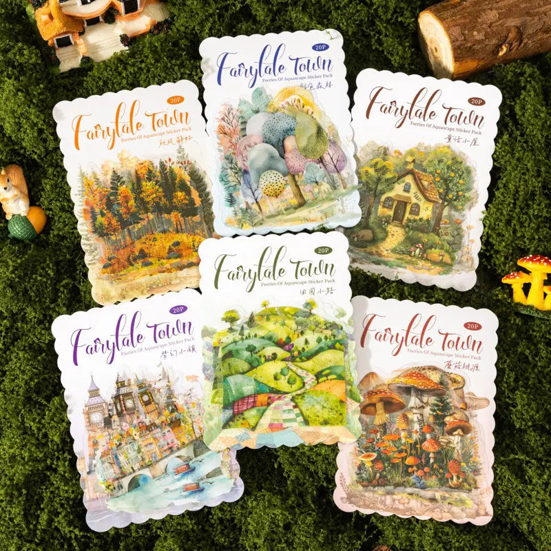 20 Pcs Fairy Tale Town Series Vintage Tree Building Landscaping pet Stickers