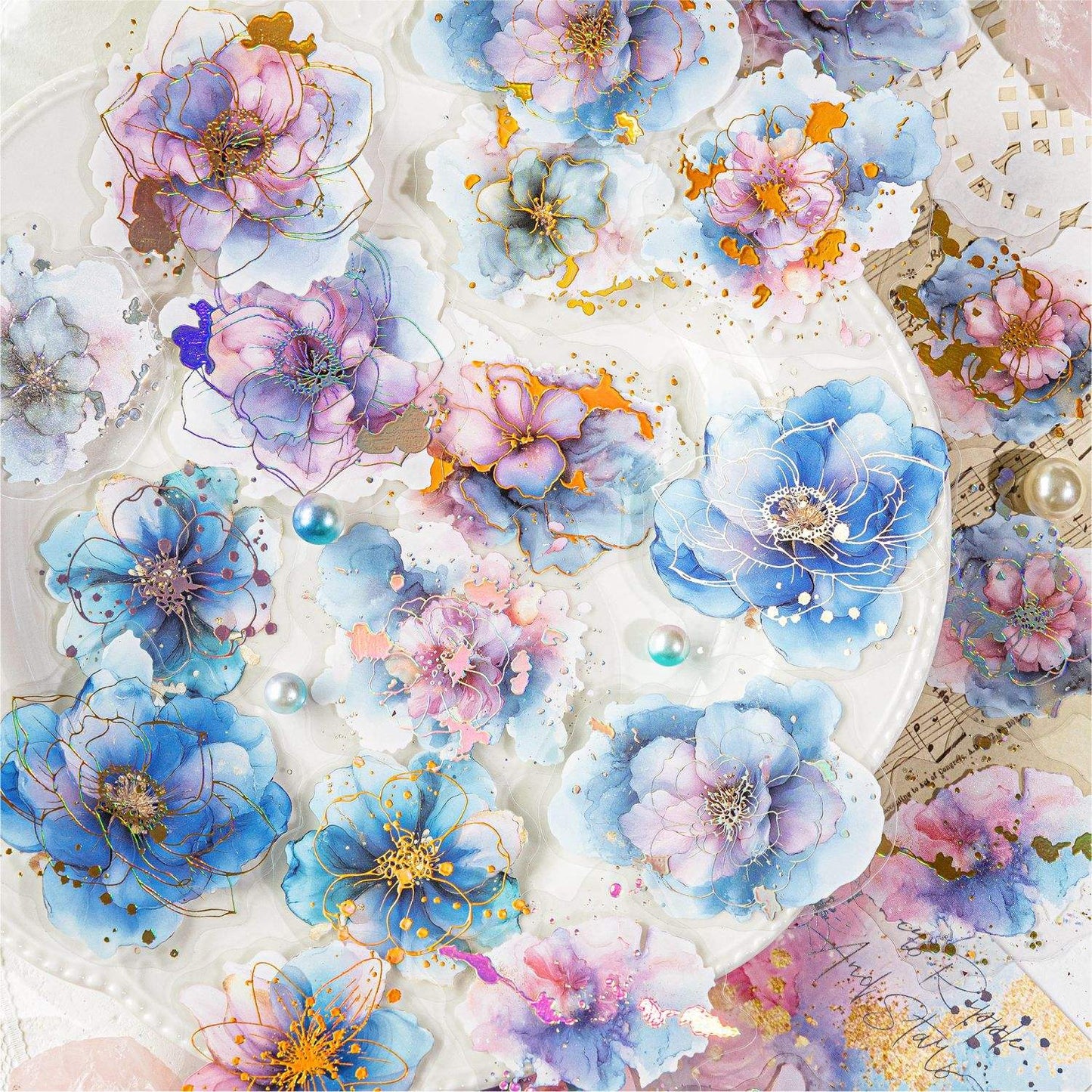 20 Pcs Flowing Light Dream Series Retro Dreamy Watercolor Stickers