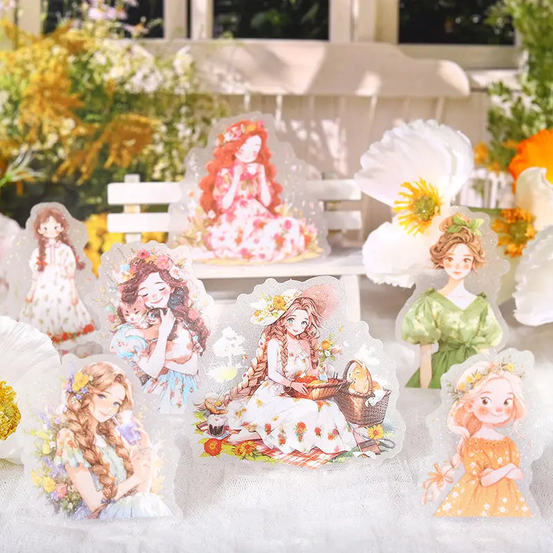 10 Pcs Girly Theme Glitter Sand Beauty Manor Series PET Stickers