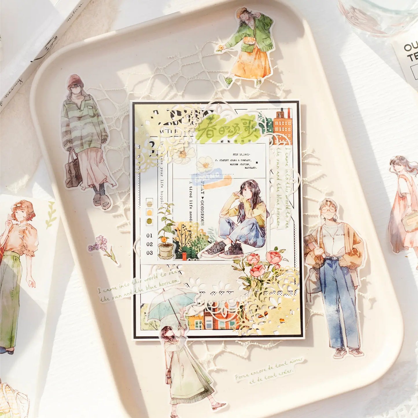 1 Roll Cute Girl Daily Life Masking Washi Tape