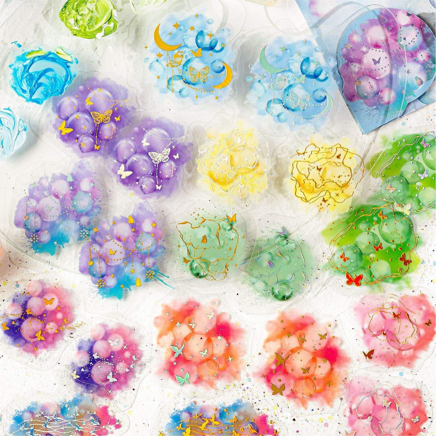 20 Pcs Flowing Light Dream Series Retro Dreamy Watercolor Stickers