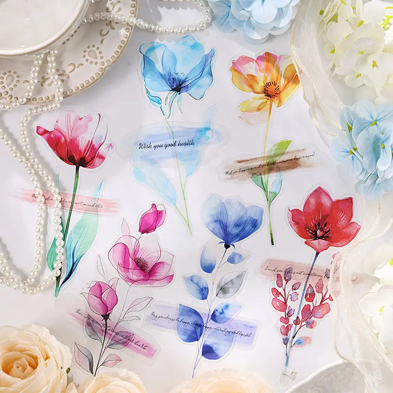 12 Pcs Carefree Flowers Creative Pet Cut Film Stickers