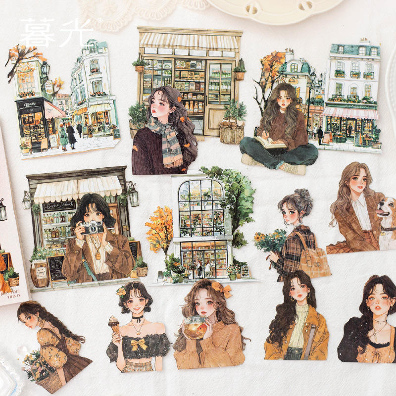 15 pcs Laser White Kraft Splendid Days Series Character Girl Stickers