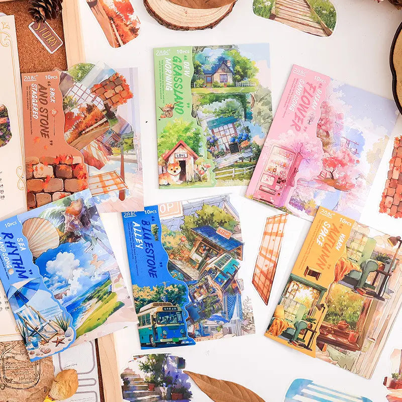 10 Pcs nature scroll aquascape handbook stickers for Journaling