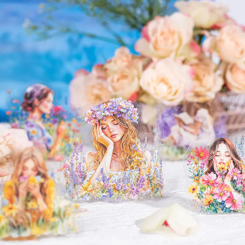 20 Pcs The Girl in The Flower Field Series Vintage Character Stickers