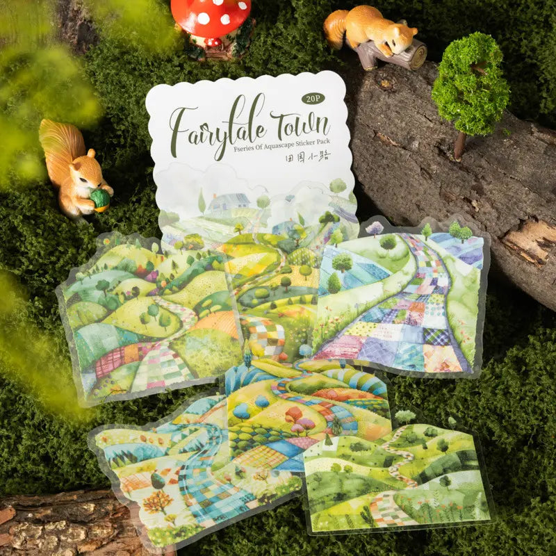 20 Pcs Fairy Tale Town Series Vintage Tree Building Landscaping pet Stickers