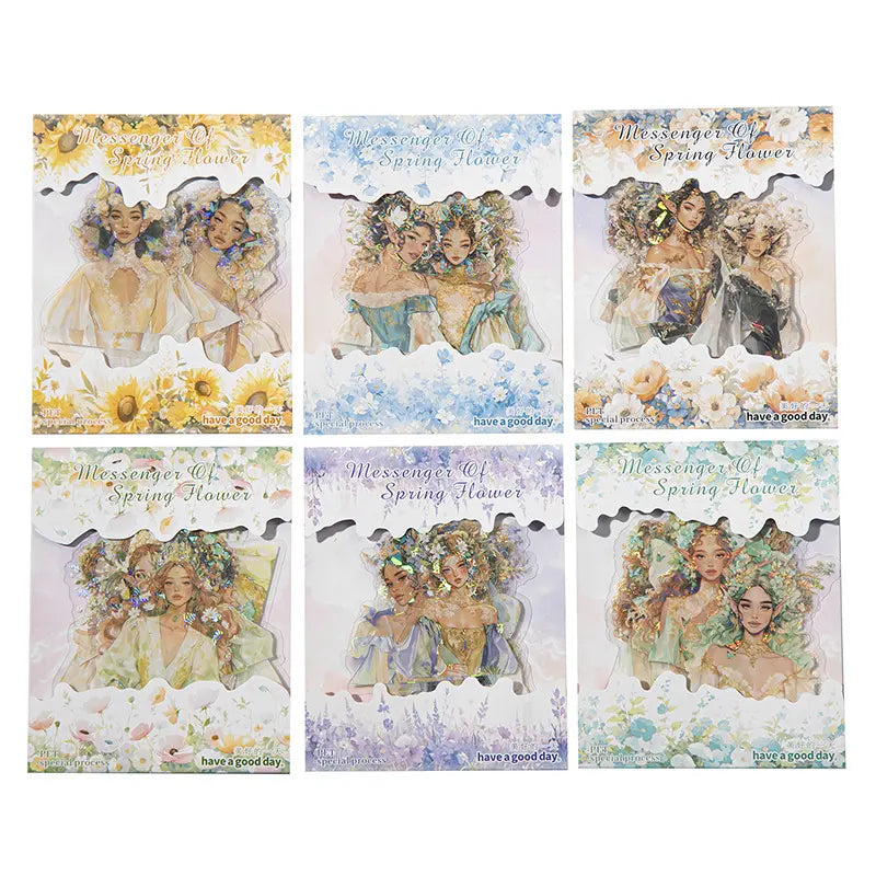 10 Pcs Messenger of Spring Flower Series Vintage Spring Girl Theme Pet Stickers